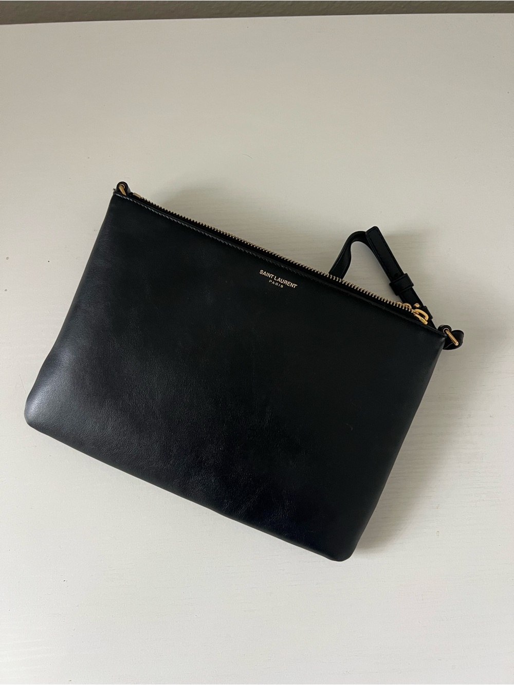 Saint Laurent Black Leather Crossbody with Tassel and Gold Logo - Picture 2 of 16